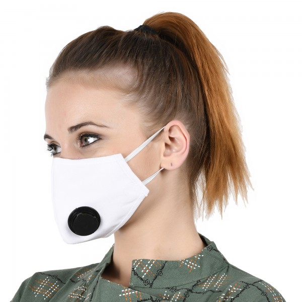 Smog Guard N95 Mask With One Black Valve (Adults Free Size, White) 