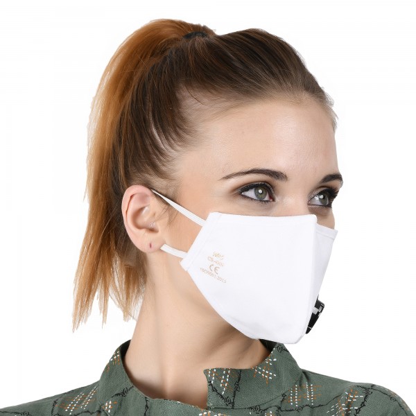 Smog Guard N95 Mask With One Black Valve (Adults Free Size, White) 