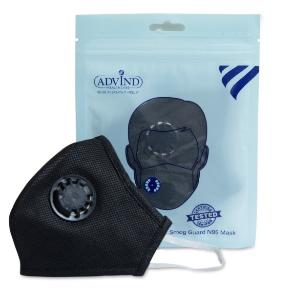 Smog Guard N95 Mask With One Valve (Adults Free Size, Black)